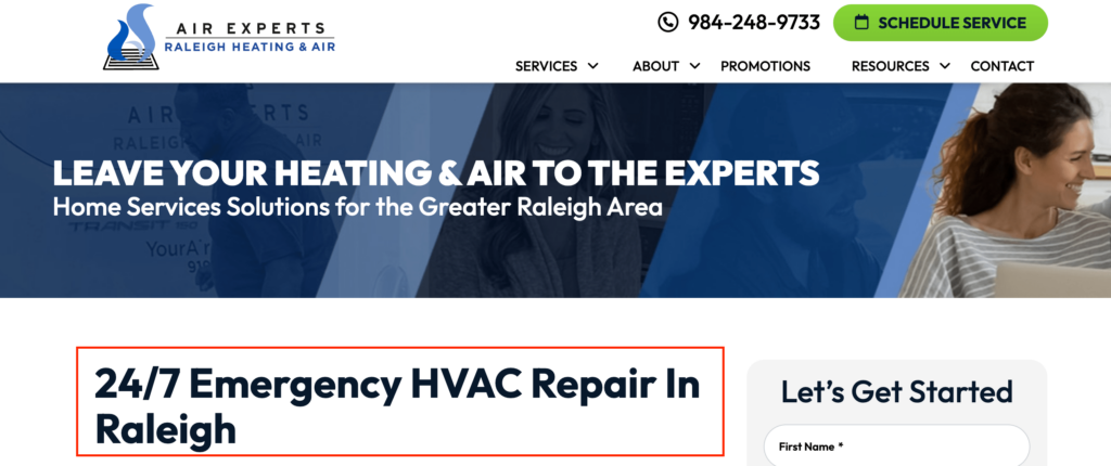 HVAC Service Page Example