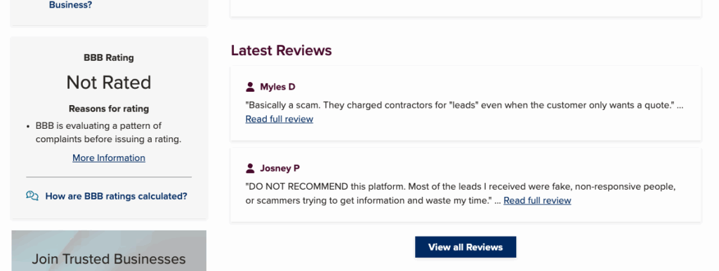 Angi BBB Reviews Screenshot